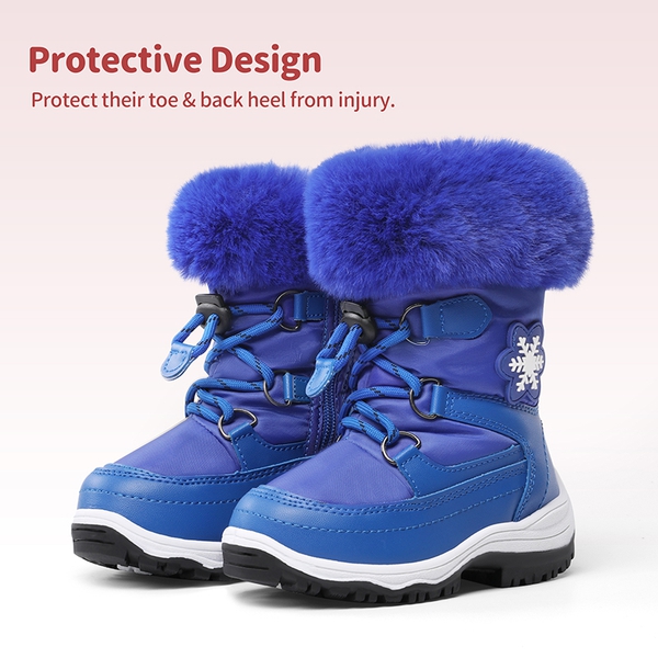 Kids Non-Slip Fur Lined Snow Boots - ROYAL BLUE - 4
